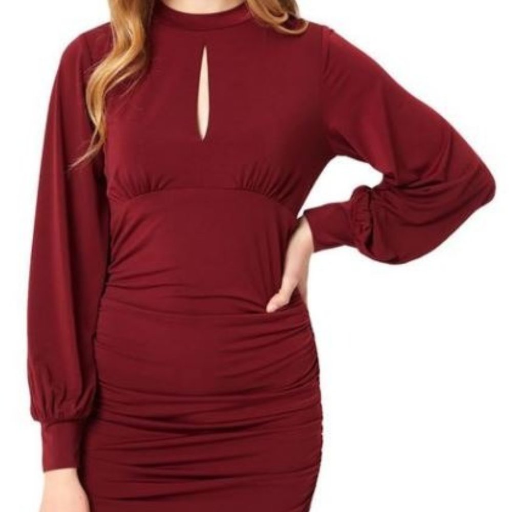 Love Tree Ellie Ruched Burgundy Mini Dress EUC Size Large